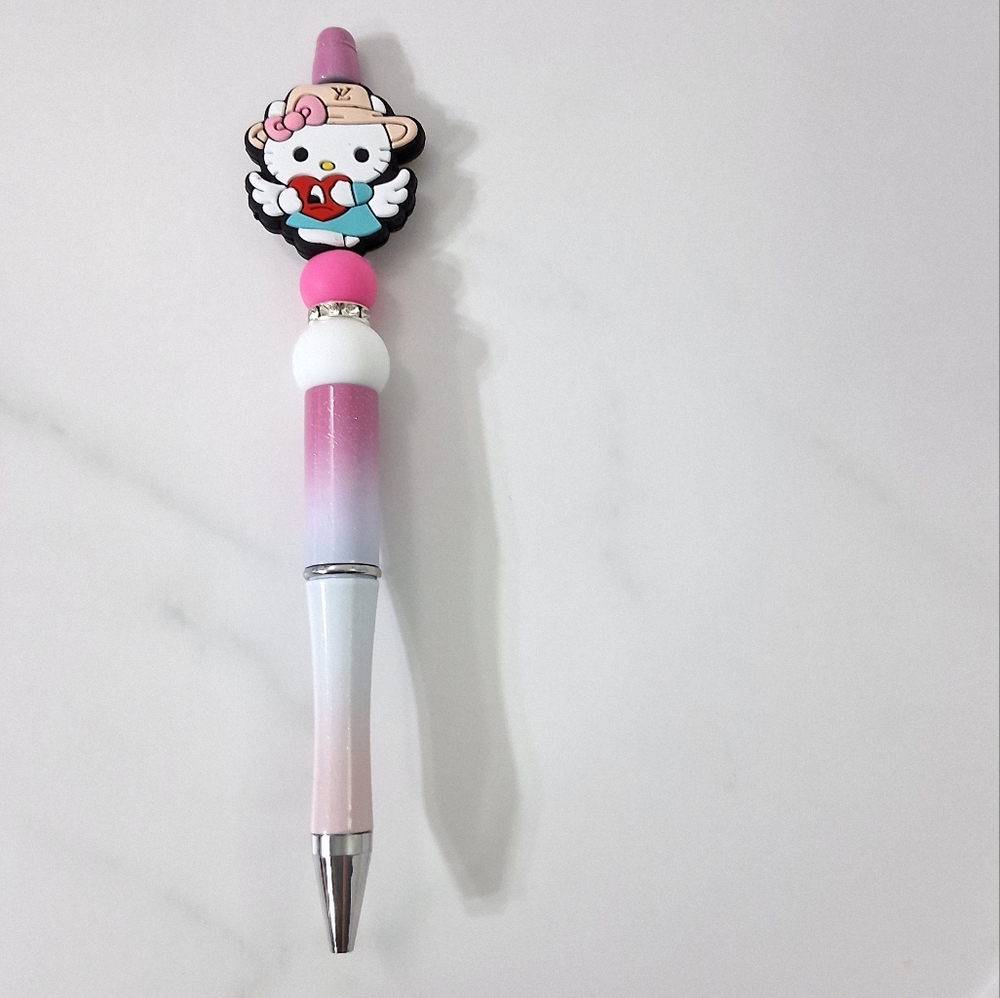 Hello Kitty With Hat Disigner Inspired Beaded Writing Pen, Black Ink Pen, NEW